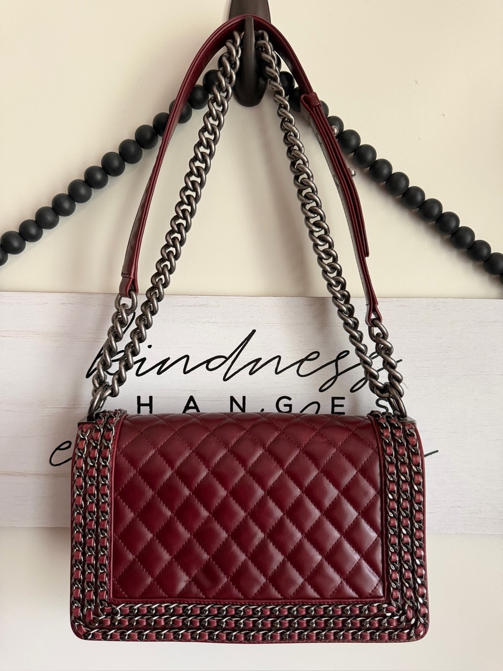 CHANEL Burgundy Chain Around Quilted Calfskin Maxi Le Boy Bag Ruthenium Purse CC - Picture 4 of 16